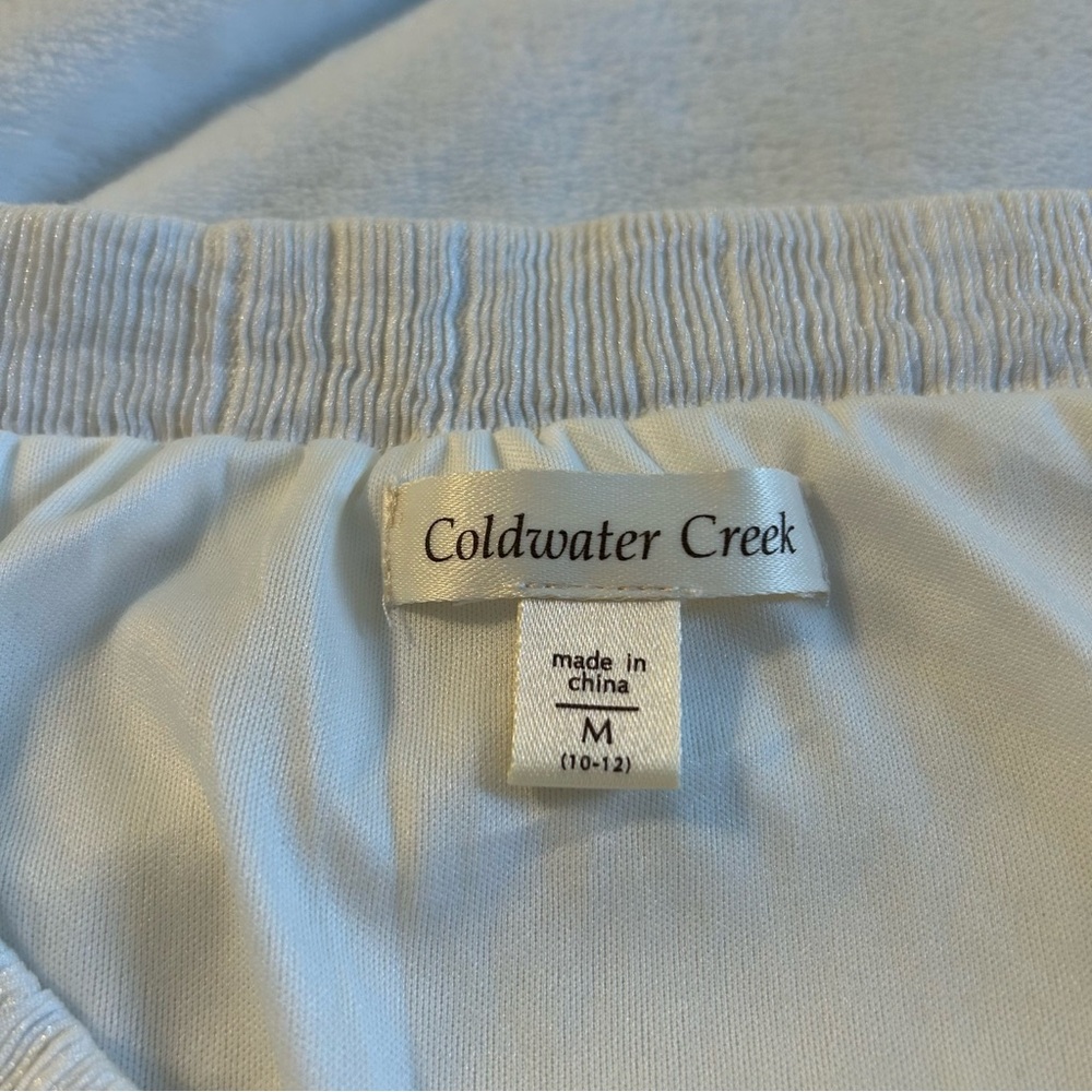 Coldwater Creek white and blue patterned full skirt size M smocked waist - Picture 4 of 8